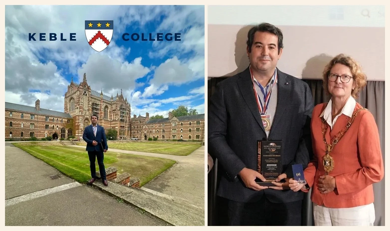 Carlos Cuadrado junto a Louise Upton durante la entrega del reconocimiento en Oxford